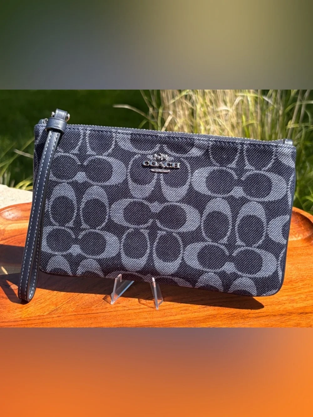 Coach Denim Signature Jacquard Large Wristlet F67587